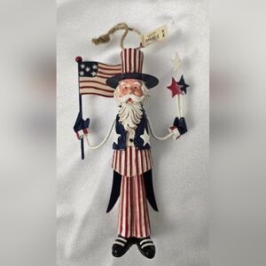 Uncle Sam 6" Patriotic Ornament Swinging Legs Stars Stripes Flag Red White Blue